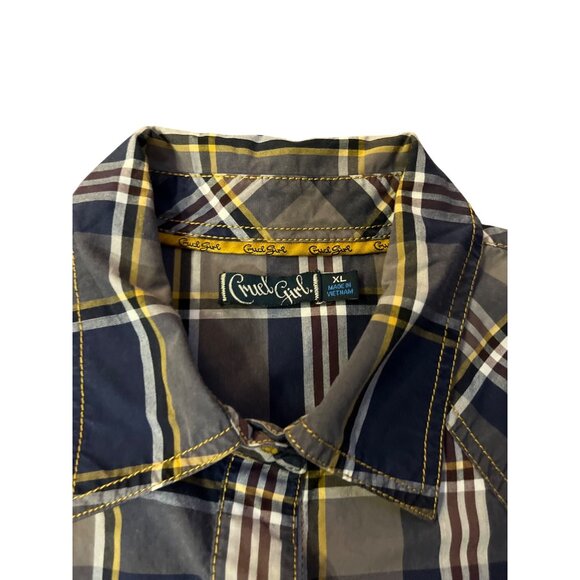 Cruel Girl Plaid Western Shirt Womens XL Used Snap Front 100% Cotton - Picture 16 of 16